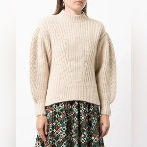 Ulla Johnson Ruth puff sleeve rib jumper limestone beige size small